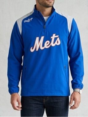 Rawlings Mets Blue White Mets Half-Zip Long Sleeve Shirt Unisex Men’s Size Small
